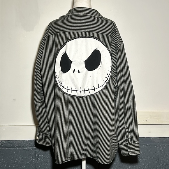 Upcycled Jack Skellington black/gray striped flannel NWOT one of a kind - Picture 5 of 13